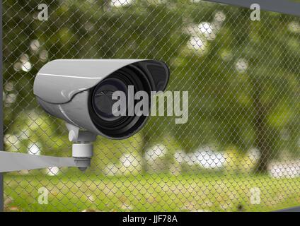 Digital composite of security blurred park and fence, cctv Stock Photo