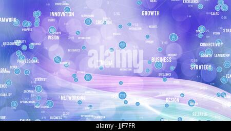 Digital composite of White and blue network against purple bokeh Stock Photo