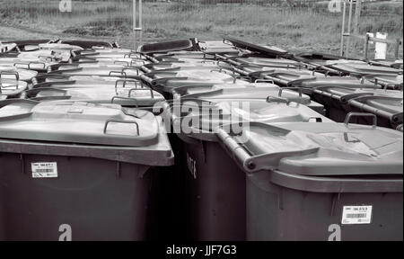 council compound full on wheelie bins Stock Photo