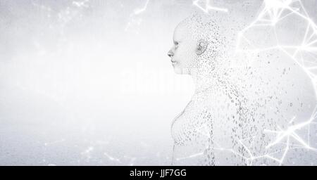 Digital composite of White network against woman shaped binary code and white background Stock Photo