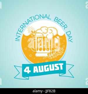Calendar for each day on august 4. Greeting card. Holiday -   International Beer Day. Icon in the linear style Stock Vector