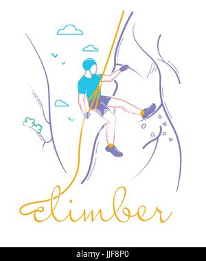 Icon of a man  climber climbing a mountain. Icon in the linear style Stock Vector