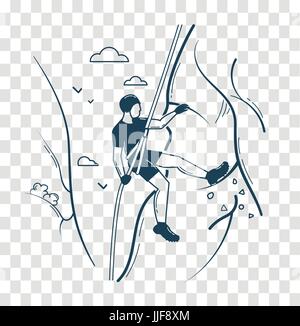 Icon of a man  climber climbing a mountain. Icon, silhouette in the linear style Stock Vector