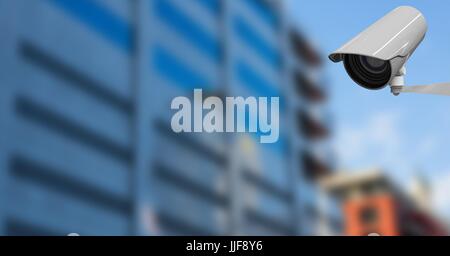 Digital composite of CCTV camera against building Stock Photo