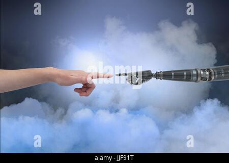 Digital composite of human and robot hand Stock Photo