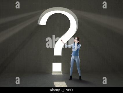 Digital composite of Masked woman near to a question mark Stock Photo