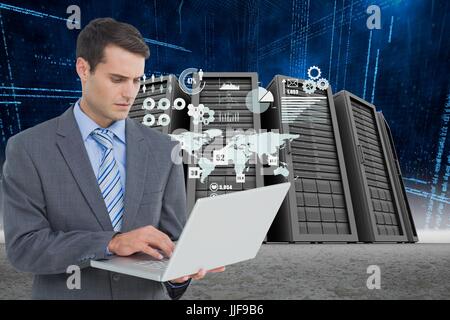 Digital composite of data center with model Stock Photo