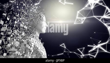 Digital composite of White network and white male AI against dark background and flare Stock Photo