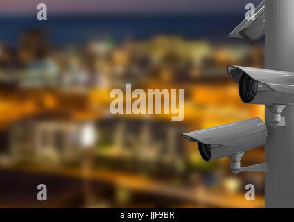 Digital composite of cctv, city at night Stock Photo