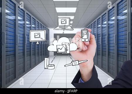 Digital composite of model drawing in server room Stock Photo