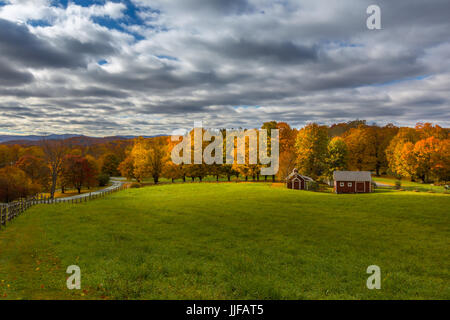 Farm and field near Woodstock Vermont in October with colorful fall foliage Stock Photo