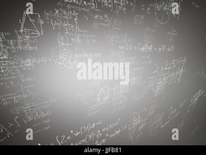 Digital composite of White math doodles and grey background Stock Photo