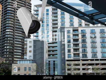 Digital composite of cctv on the ceiling of something in the street Stock Photo