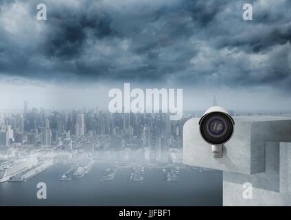 Digital composite of cctv in front of the city. Stock Photo