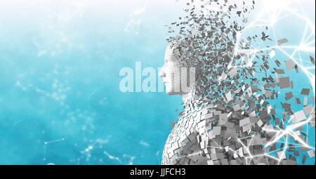 Digital composite of White network against white male AI and blue and white background Stock Photo