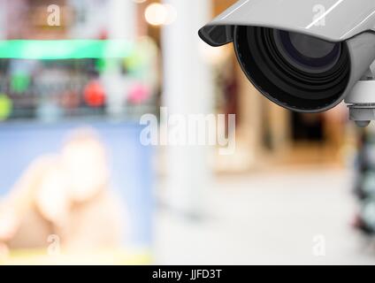 Digital composite of CCTV controlled the street during the day with lights store Stock Photo