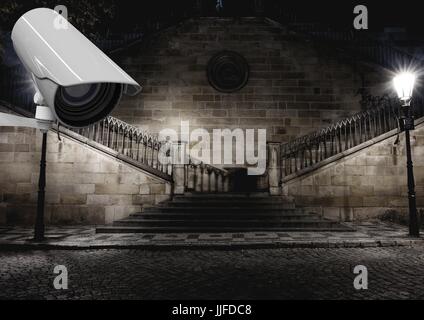 Digital composite of cctv, street stairs at night Stock Photo