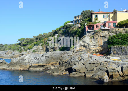 Foreshortening, Tellaro village, Golfo dei Poeti gulf, Promontory Montemarcello Magra, La Spezia; Ligury, Italy, Europe Stock Photo