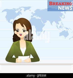 News announcer telling news in studio - vector illustration Stock Vector