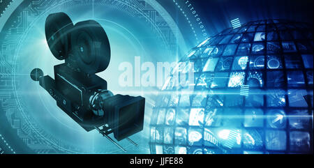 Technology interface against red globe made from illuminated digital screens Stock Photo