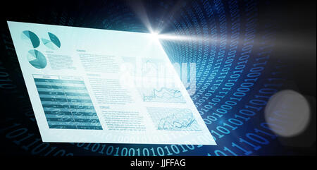 Blue graphics on white background against spiral of shiny binary code Stock Photo