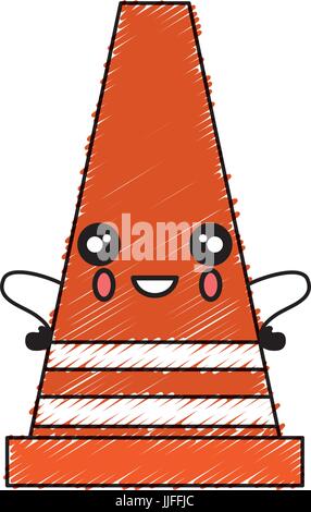 construction cone kawaii character vector illustration design Stock Vector