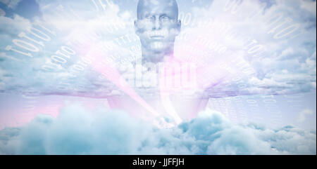 Composite image of image of a white body against view of overcast against blue sky Stock Photo
