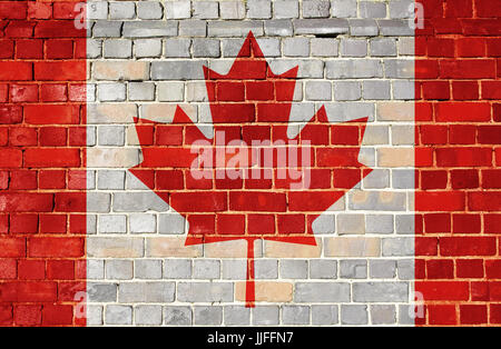 Canadian flag on an old brick wall background Stock Photo