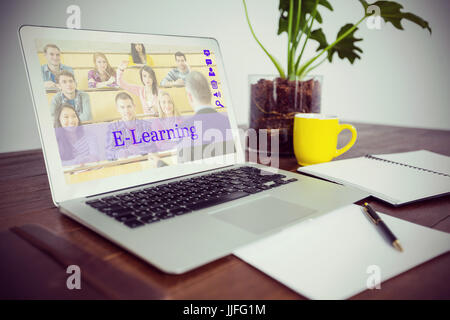 Composite image of online courses against office desk with laptop and documents Stock Photo