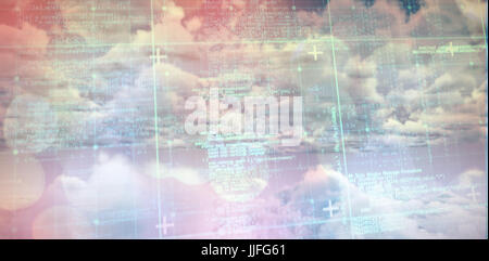 Blue matrix and codes against view of overcast against blue sky Stock Photo