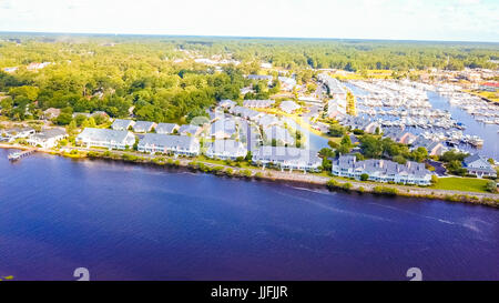 Aerial view on intercoastal waterway in Little River of South Carolina ...