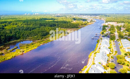 Aerial view on intercoastal waterway in Little River of South Carolina ...