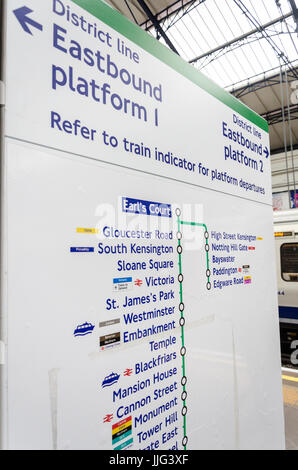 A map showing the stops eastbound from Earl's Court on the District ...