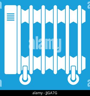 Oil electric heater on wheels icon white Stock Vector
