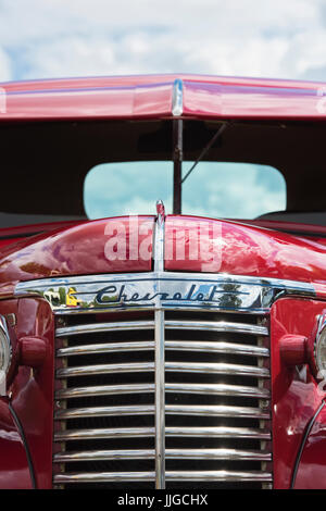 1939 Chevrolet pick up truck front end at Rally of the Giants american car show, Blenheim palace, Oxfordshire, England. Classic vintage American car Stock Photo