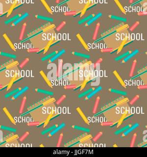 Seamless pattern. Red, blue, yellow pens. Hand drawn fancy cartoon style Stock Vector