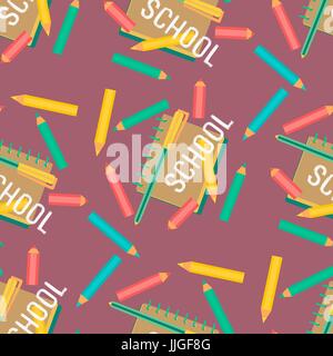 Seamless pattern. Red, blue, yellow pens. Hand drawn fancy cartoon style. Stock Vector