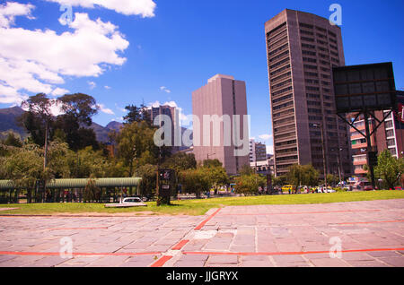 QUITO, ECUADOR - MAY 07, 2017: Beautiful view of el ejido park from at casa de la Cultura in the north of the city of Quito in a beautiful blue sky.