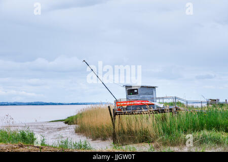 Carrelet, Gironde estuary-side fishing hut on stilts, Pauillac, a municipality in the Gironde department in Nouvelle-Aquitaine in south-western France Stock Photo