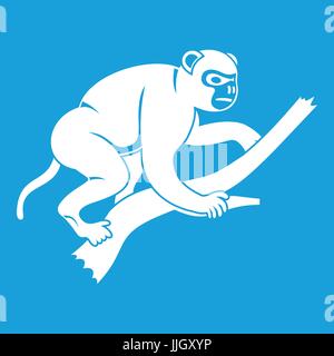 Monkey is climbing up on a tree icon white Stock Vector