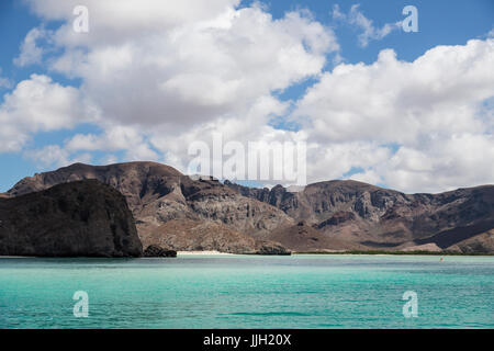 A view of the mountains behind Playa Balandra, a popular beach north of La Paz, Mexico. Stock Photo