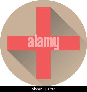 Red plus icon in flat style with long shadow, isolated Stock Vector