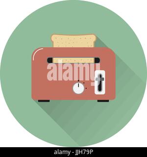 Toaster with bread icon in flat style with long shadow Stock Vector