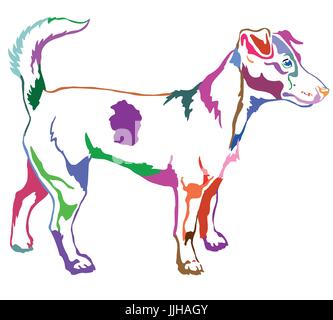 Decorative portrait of standing in profile dog Jack Russell terrier, vector isolated illustration in different colors on white background Stock Vector