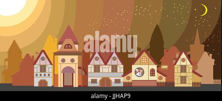 Background with colorful cartoon houses in European style isolated Stock Vector