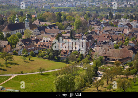 Arlesheim village from above, with the Dom church and green countryside - near Basel, Baselland Kanton, Switzerland Stock Photo