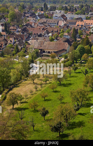 Arlesheim village from above, with the Dom church and green countryside - near Basel, Baselland Kanton, Switzerland Stock Photo