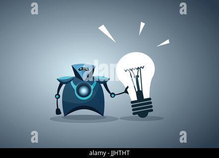 Modern Robot Holding Light Bulb Innovation New Idea Artificial Intelligence Concept Stock Vector