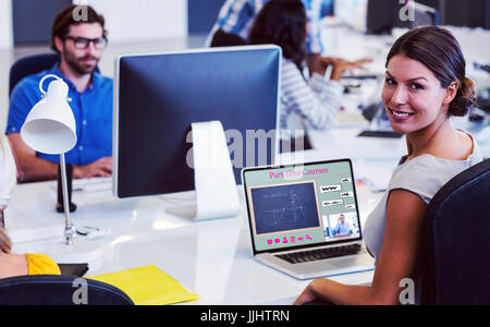 Composite image of online courses against portrait of woman with colleagues working Stock Photo