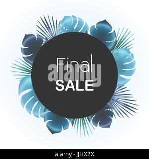 Final sale Vector illustration Trendy template for the online store, shop, poster and banner Blue palm leaves on white background Stock Vector